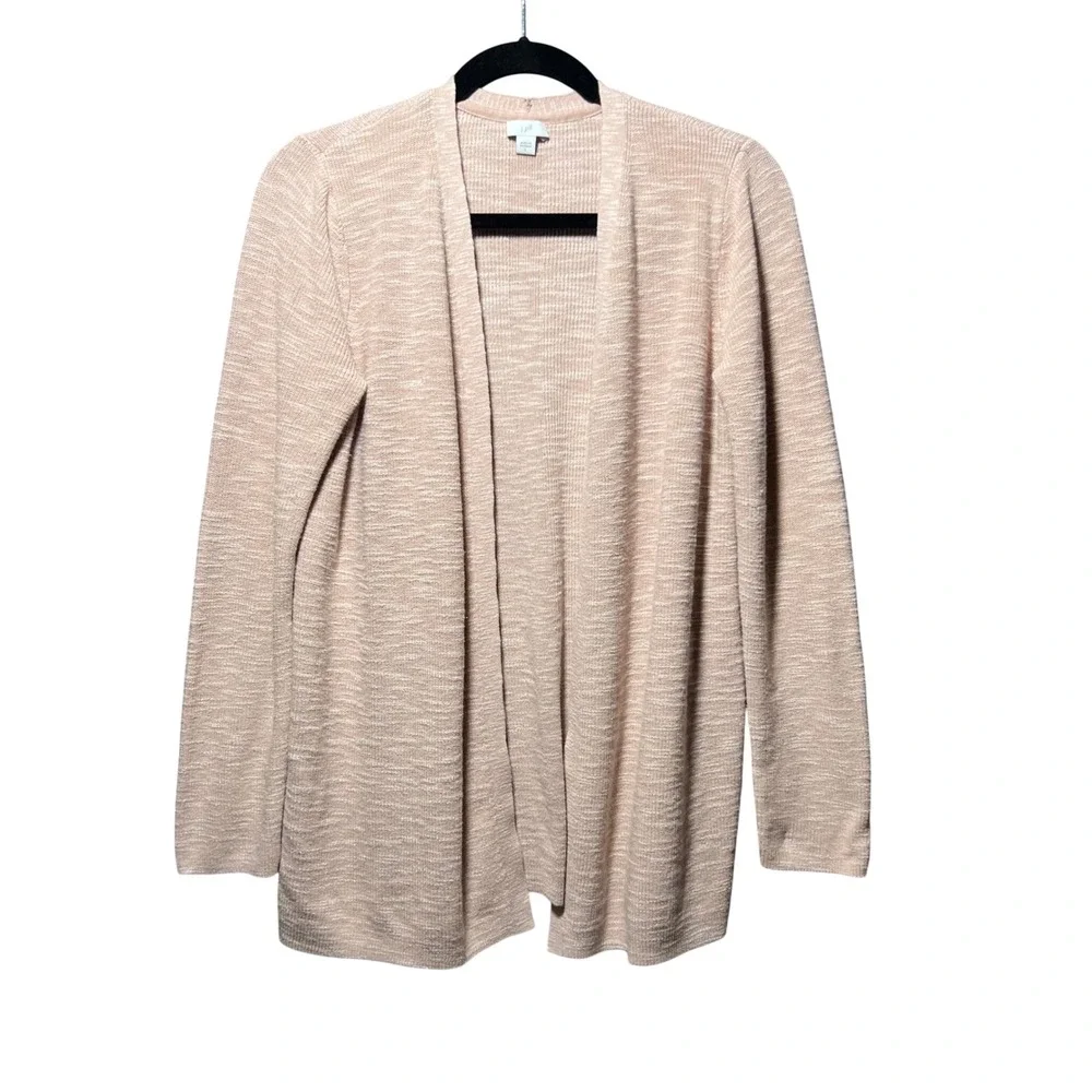 J Jill Pink‎ Marled Knit Open Front Cardigan Sweater Size Large Cotton Linen